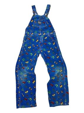 OshKosh B'gosh Vintage Bright Blue Train & Vehicle Print Corduroy Overalls
